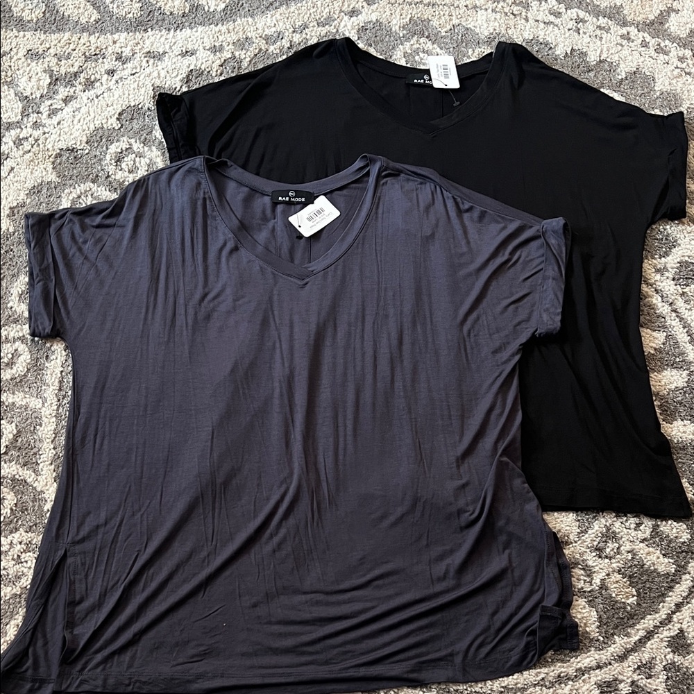 Rae Mode 2 Short Sleeve V-Neck Tops - Black and Gray